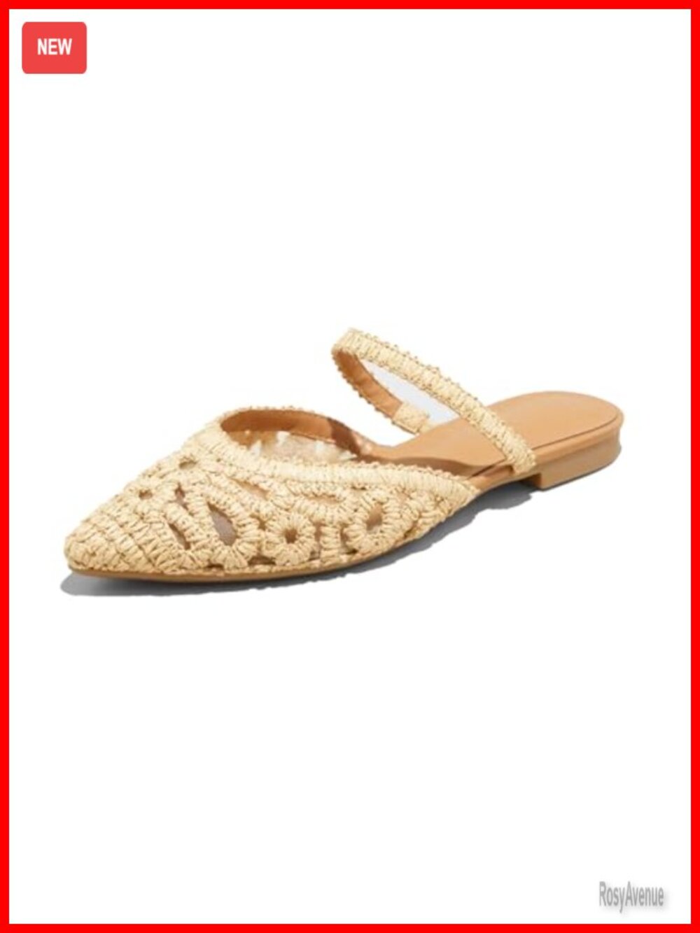 Mesh Mules for Women Comfy Raffia Woven Strap Closed Pointed Toe Slip On Flats
